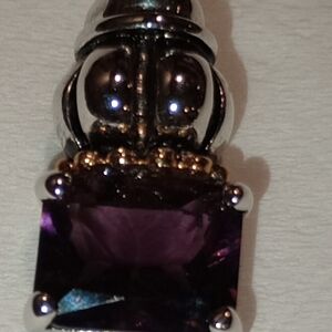 Vintage Slider Charm With Amethyst Colored Gemstone And Caviar Setting